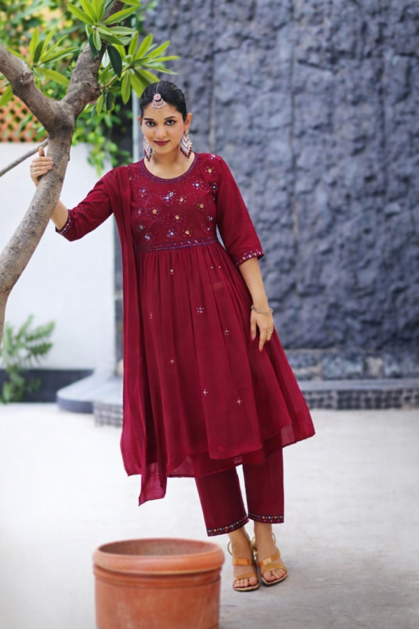 Kushal 3PCS Umbrella Embroidery Kurthi Merune